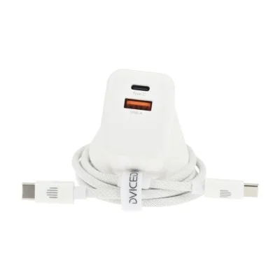Dviced Wall charger, cable 35W GaN 1 USB-A 1 USB-C UK white